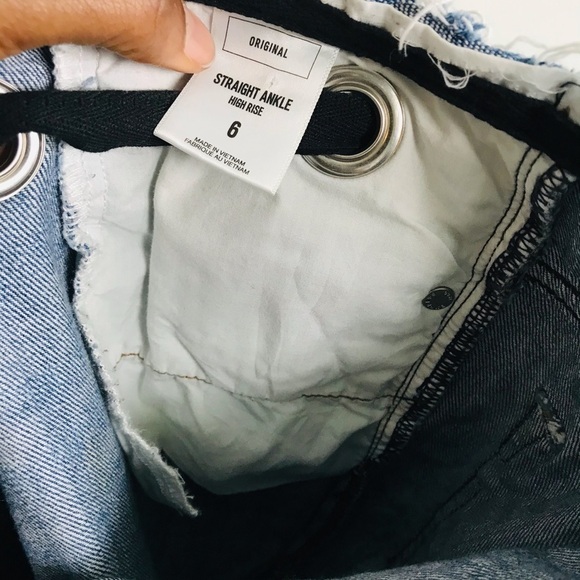 Express Straight Ankle High Rise Ribbon Jeans - Picture 10 of 10